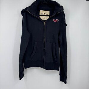 Hollister Co. Men's Navy and Blue Hoodie Unisex woman’s too baby thick collar si